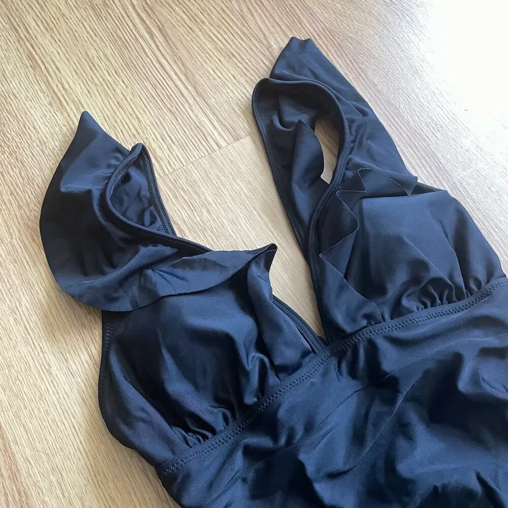 Ruffled Deep V Neck swimsuit